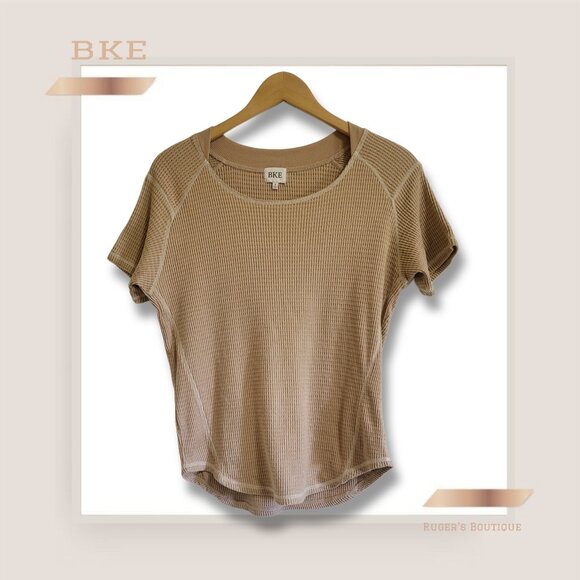 🌿​BKE Women's Small Beige Waffle Knit Short Sleeve Casual Top - Picture 3 of 12